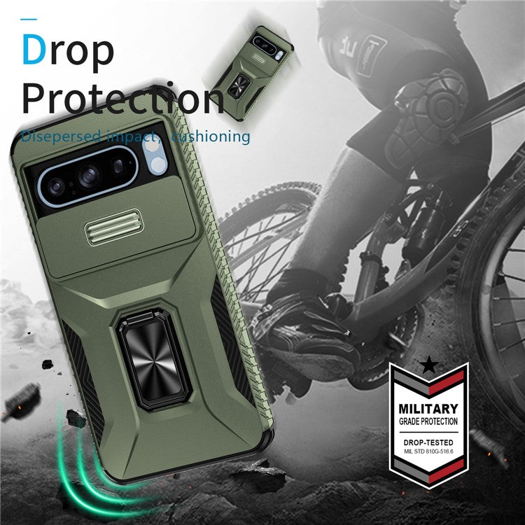For Google Pixel 8 Pro Case Camshield Kickstand TPU+PC Anti-Slip Phone Cover - Green