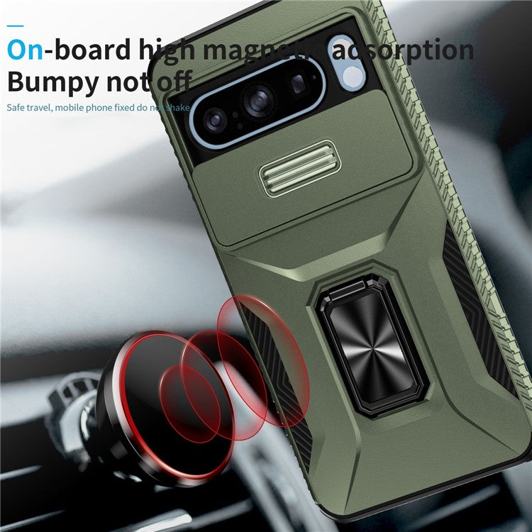 For Google Pixel 8 Pro Case Camshield Kickstand TPU+PC Anti-Slip Phone Cover - Green