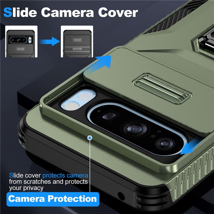For Google Pixel 8 Pro Case Camshield Kickstand TPU+PC Anti-Slip Phone Cover - Green