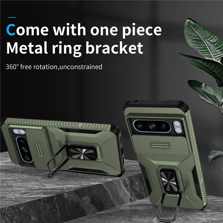 For Google Pixel 8 Pro Case Camshield Kickstand TPU+PC Anti-Slip Phone Cover - Green