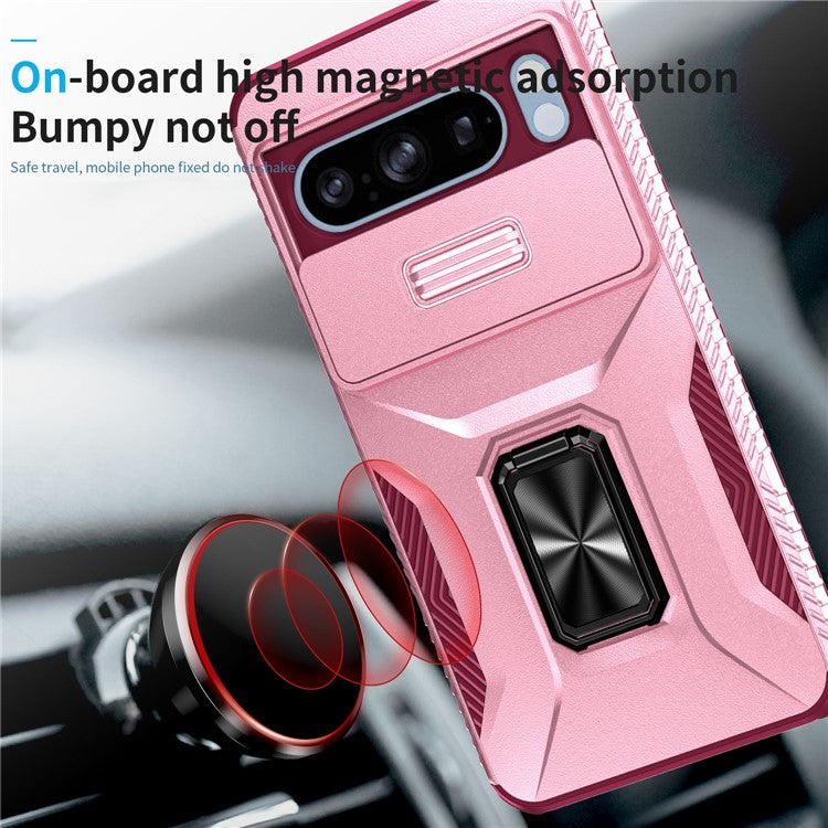For Google Pixel 8 Pro Case Camshield Kickstand TPU+PC Anti-Slip Phone Cover - Pink+Wine Red