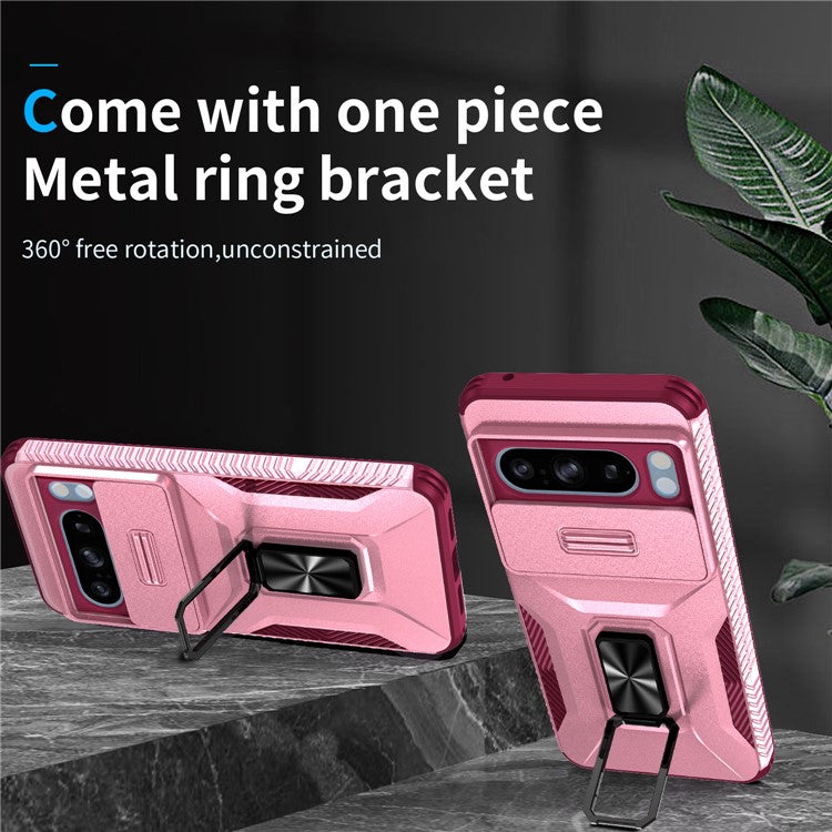 For Google Pixel 8 Pro Case Camshield Kickstand TPU+PC Anti-Slip Phone Cover - Pink+Wine Red