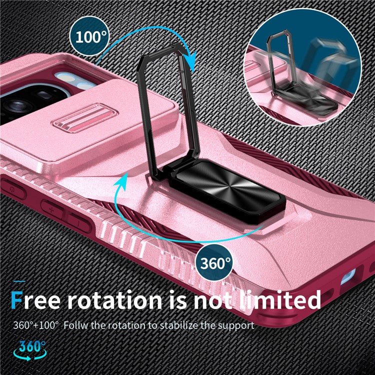 For Google Pixel 8 Pro Case Camshield Kickstand TPU+PC Anti-Slip Phone Cover - Pink+Wine Red