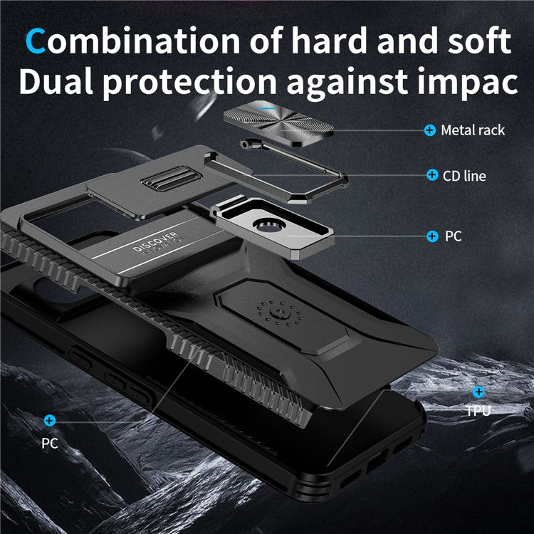 For Google Pixel 8 Pro Case Camshield Kickstand TPU+PC Anti-Slip Phone Cover - Black