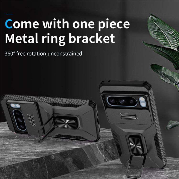 For Google Pixel 8 Pro Case Camshield Kickstand TPU+PC Anti-Slip Phone Cover - Black