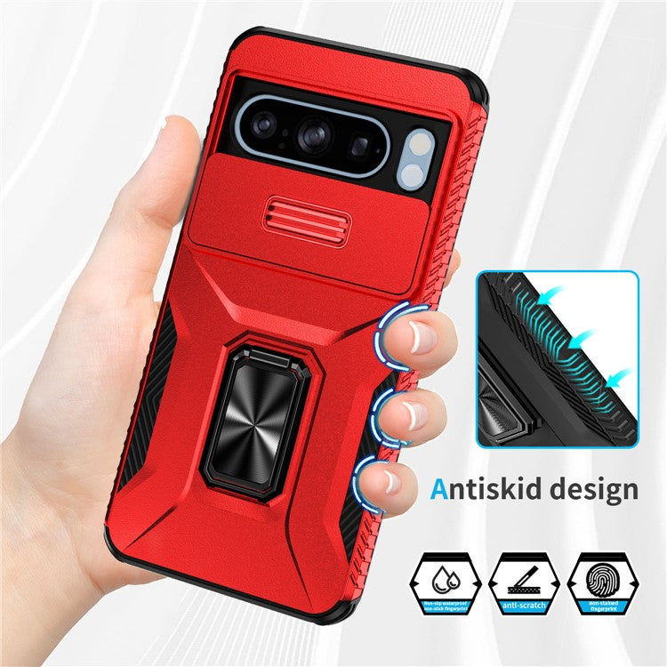 For Google Pixel 8 Pro Case Camshield Kickstand TPU+PC Anti-Slip Phone Cover - Red