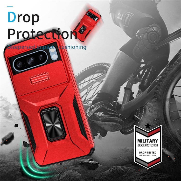 For Google Pixel 8 Pro Case Camshield Kickstand TPU+PC Anti-Slip Phone Cover - Red