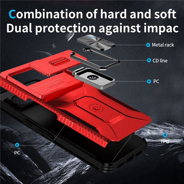 For Google Pixel 8 Pro Case Camshield Kickstand TPU+PC Anti-Slip Phone Cover - Red