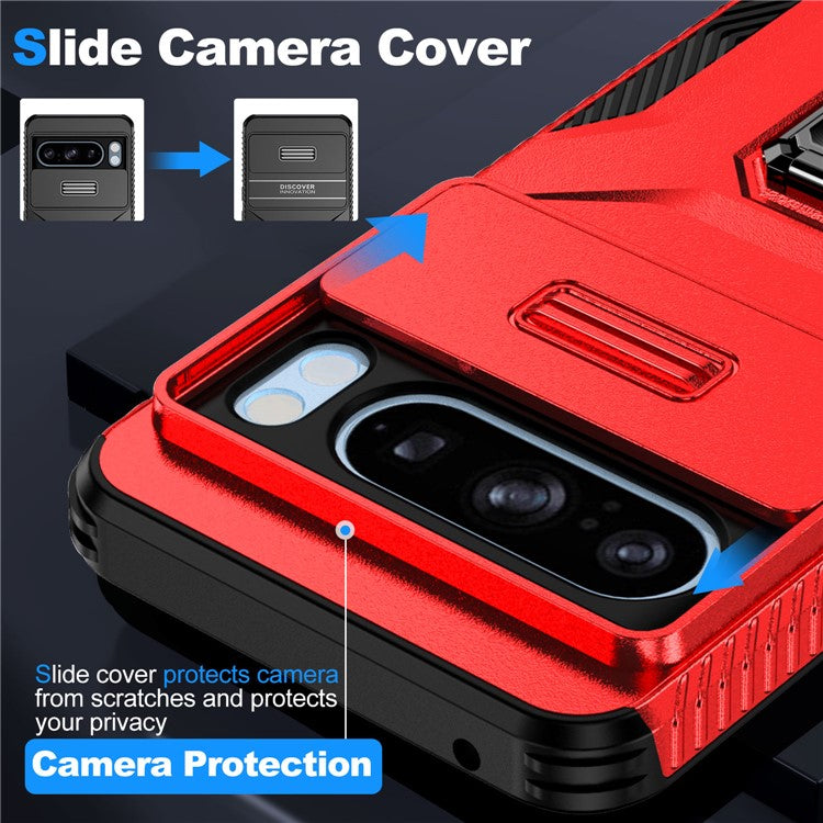 For Google Pixel 8 Pro Case Camshield Kickstand TPU+PC Anti-Slip Phone Cover - Red