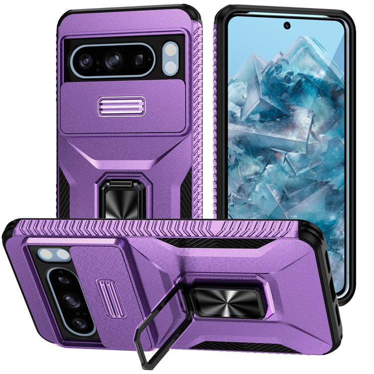 For Google Pixel 8 Pro Case Camshield Kickstand TPU+PC Anti-Slip Phone Cover - Purple