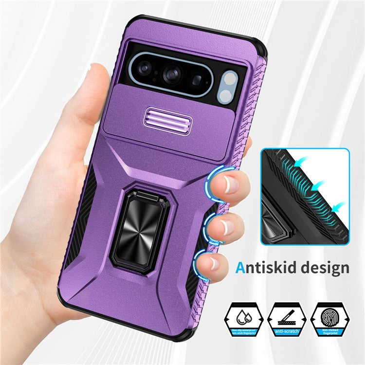 For Google Pixel 8 Pro Case Camshield Kickstand TPU+PC Anti-Slip Phone Cover - Purple