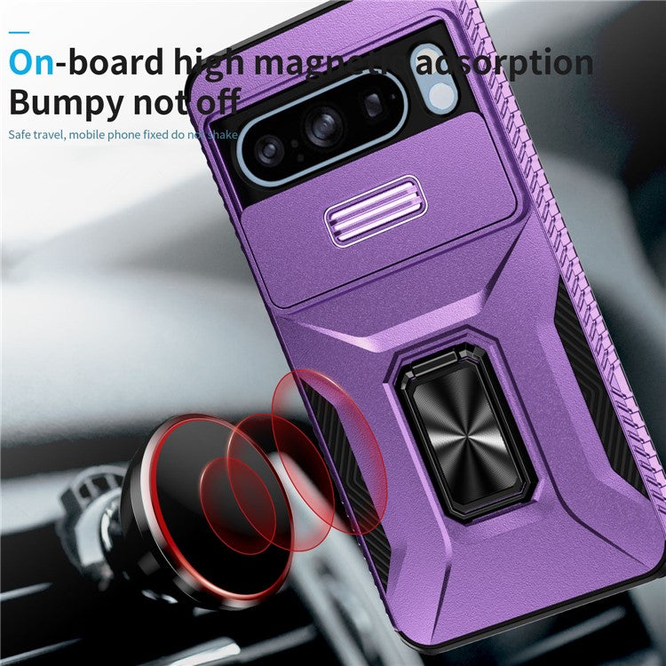For Google Pixel 8 Pro Case Camshield Kickstand TPU+PC Anti-Slip Phone Cover - Purple