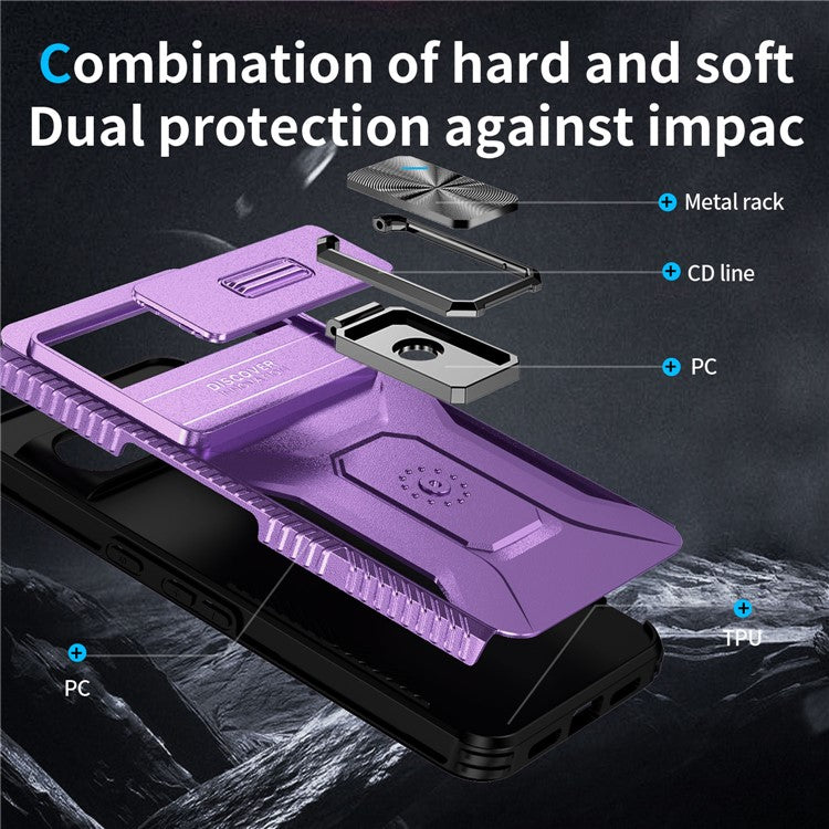 For Google Pixel 8 Pro Case Camshield Kickstand TPU+PC Anti-Slip Phone Cover - Purple