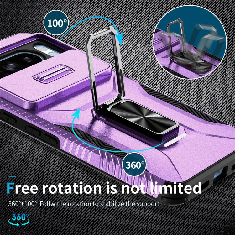 For Google Pixel 8 Pro Case Camshield Kickstand TPU+PC Anti-Slip Phone Cover - Purple