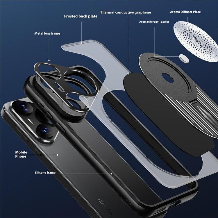 For Huawei Pura 70 Case Compatible with MagSafe Heat Dissipation Aromatherapy Kickstand Silicone+PC Phone Cover - Black