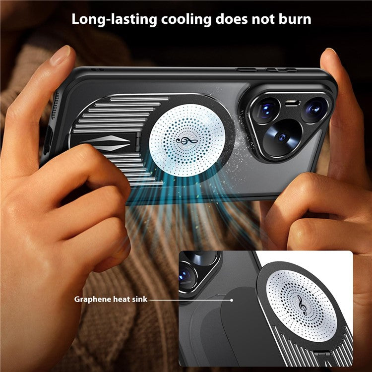 For Huawei Pura 70 Case Compatible with MagSafe Heat Dissipation Aromatherapy Kickstand Silicone+PC Phone Cover - Black