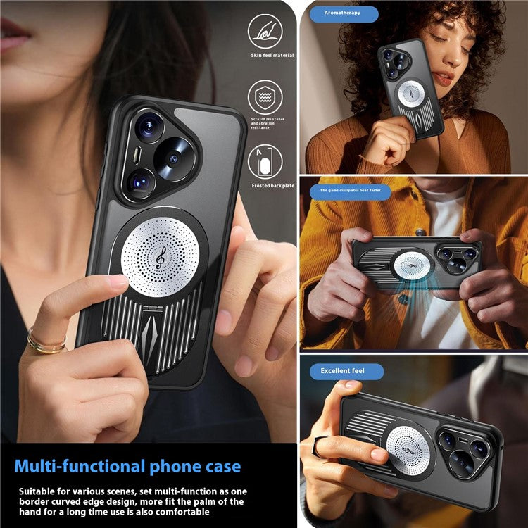 For Huawei Pura 70 Case Compatible with MagSafe Heat Dissipation Aromatherapy Kickstand Silicone+PC Phone Cover - Black