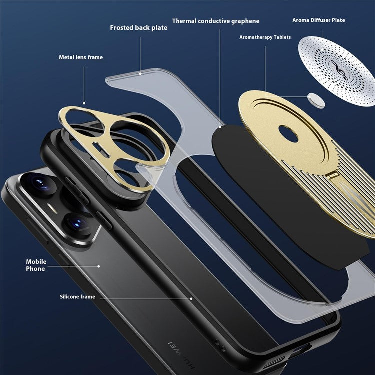 For Huawei Pura 70 Case Compatible with MagSafe Heat Dissipation Aromatherapy Kickstand Silicone+PC Phone Cover - Gold