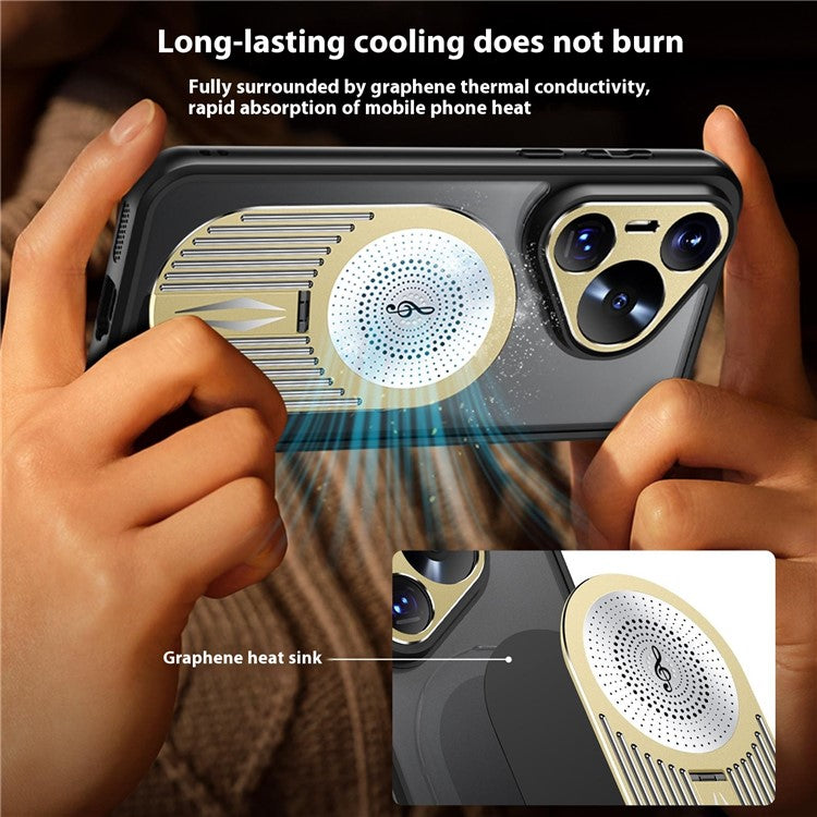For Huawei Pura 70 Case Compatible with MagSafe Heat Dissipation Aromatherapy Kickstand Silicone+PC Phone Cover - Gold