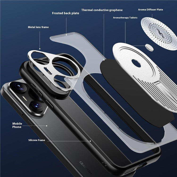 For Huawei Pura 70 Case Compatible with MagSafe Heat Dissipation Aromatherapy Kickstand Silicone+PC Phone Cover - Silver