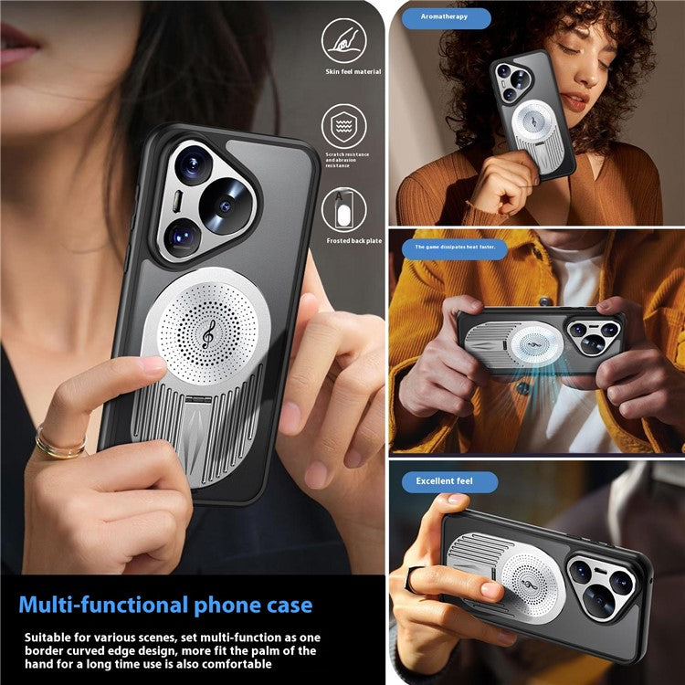 For Huawei Pura 70 Case Compatible with MagSafe Heat Dissipation Aromatherapy Kickstand Silicone+PC Phone Cover - Silver