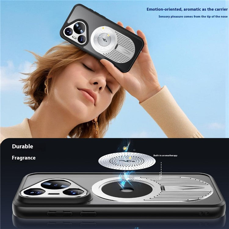 For Huawei Pura 70 Case Compatible with MagSafe Heat Dissipation Aromatherapy Kickstand Silicone+PC Phone Cover - Silver