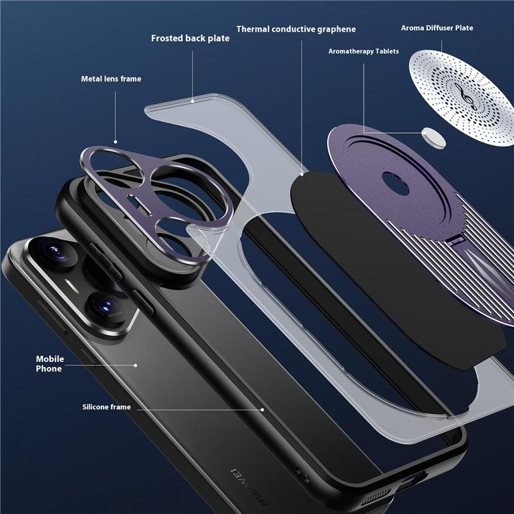 For Huawei Pura 70 Case Compatible with MagSafe Heat Dissipation Aromatherapy Kickstand Silicone+PC Phone Cover - Purple