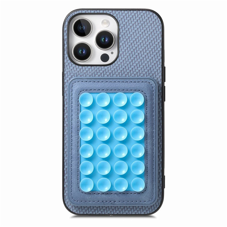 For iPhone 16 Pro Case Carbon Fiber Texture Leather Back Cover with Magnetic Detachable Suction Cup - Blue