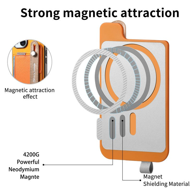 For iPhone 16 Pro Case Wristband Kickstand Leather+TPU Phone Cover Detachable Card Holder - Orange