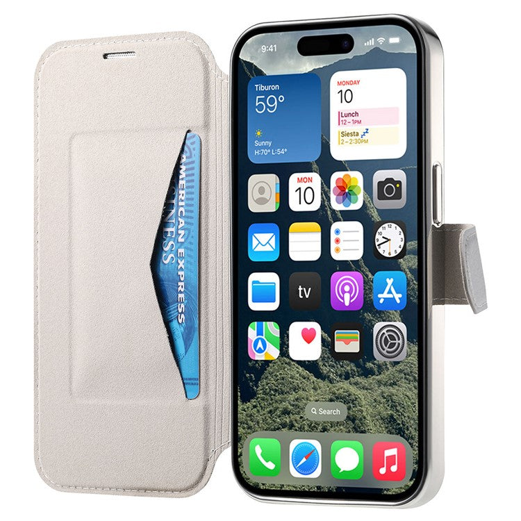 CASENEO For iPhone 16 Case with Lens Film TPU Inner Shell Detachable Leather Phone Cover - Silver