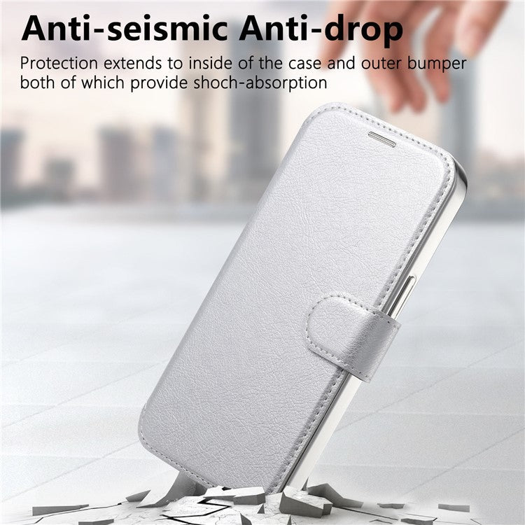 CASENEO For iPhone 16 Case with Lens Film TPU Inner Shell Detachable Leather Phone Cover - Silver