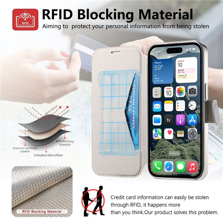 CASENEO For iPhone 16 Case with Lens Film TPU Inner Shell Detachable Leather Phone Cover - Silver