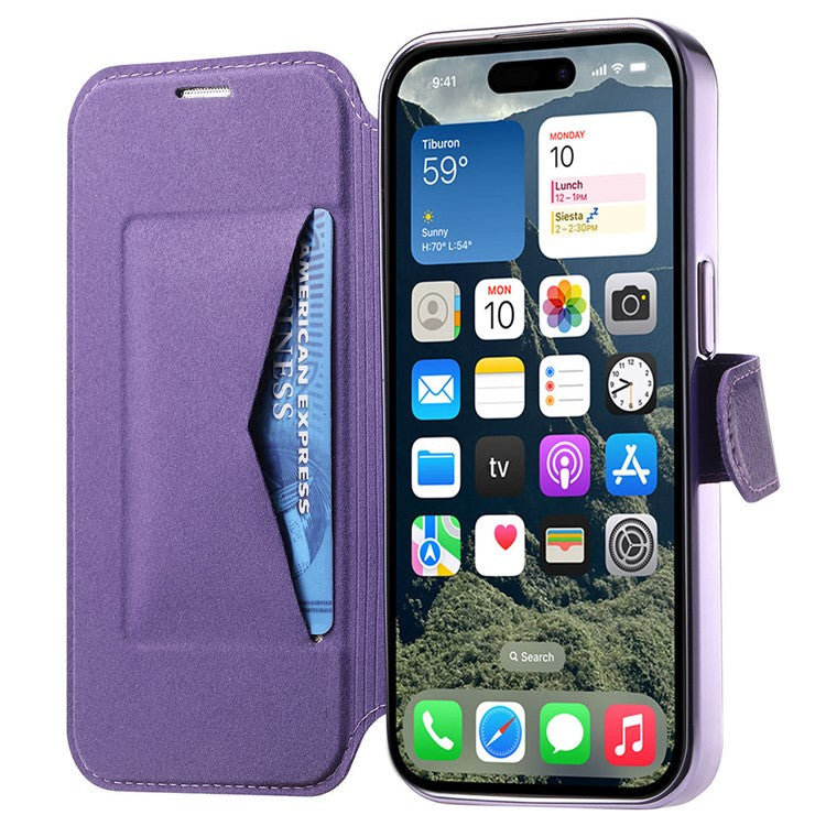 CASENEO For iPhone 16 Pro Case with Lens Film TPU Inner Shell Detachable Leather Phone Cover - Light Purple