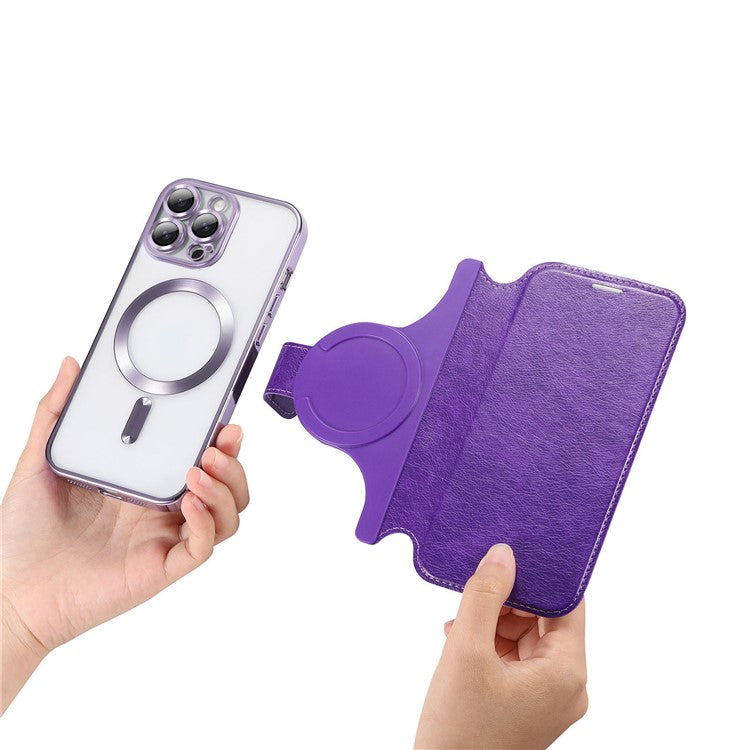 CASENEO For iPhone 16 Pro Case with Lens Film TPU Inner Shell Detachable Leather Phone Cover - Light Purple