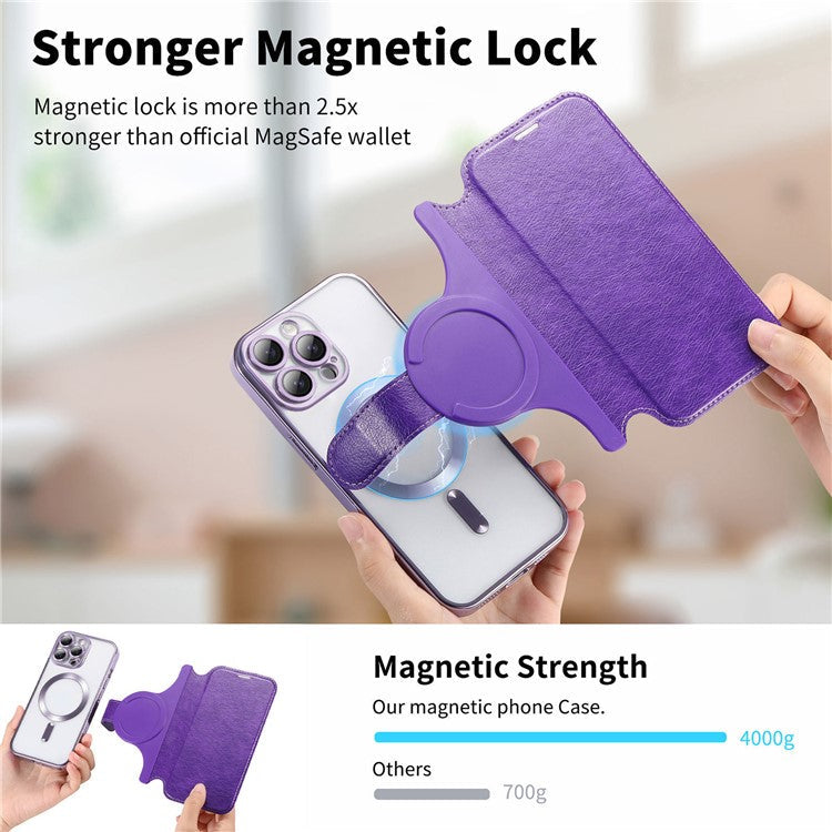 CASENEO For iPhone 16 Pro Case with Lens Film TPU Inner Shell Detachable Leather Phone Cover - Light Purple