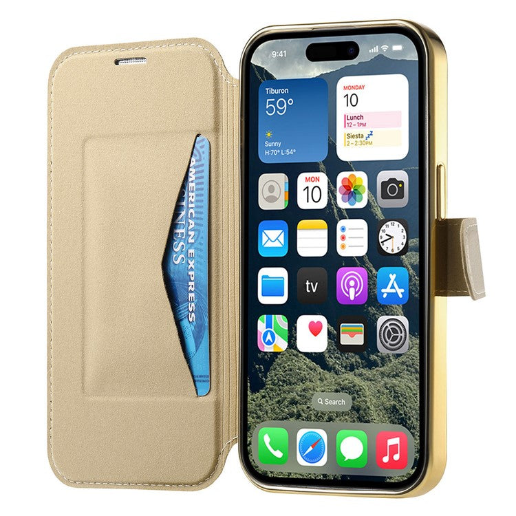 CASENEO For iPhone 16 Pro Case with Lens Film TPU Inner Shell Detachable Leather Phone Cover - Gold