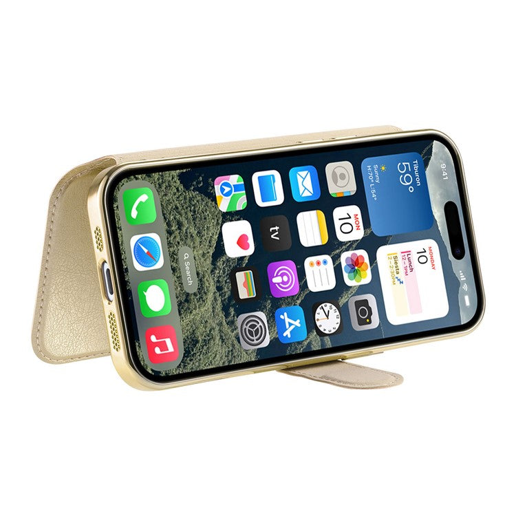 CASENEO For iPhone 16 Pro Case with Lens Film TPU Inner Shell Detachable Leather Phone Cover - Gold