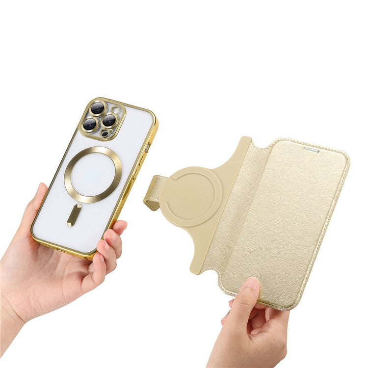 CASENEO For iPhone 16 Pro Case with Lens Film TPU Inner Shell Detachable Leather Phone Cover - Gold