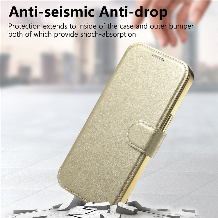 CASENEO For iPhone 16 Pro Case with Lens Film TPU Inner Shell Detachable Leather Phone Cover - Gold