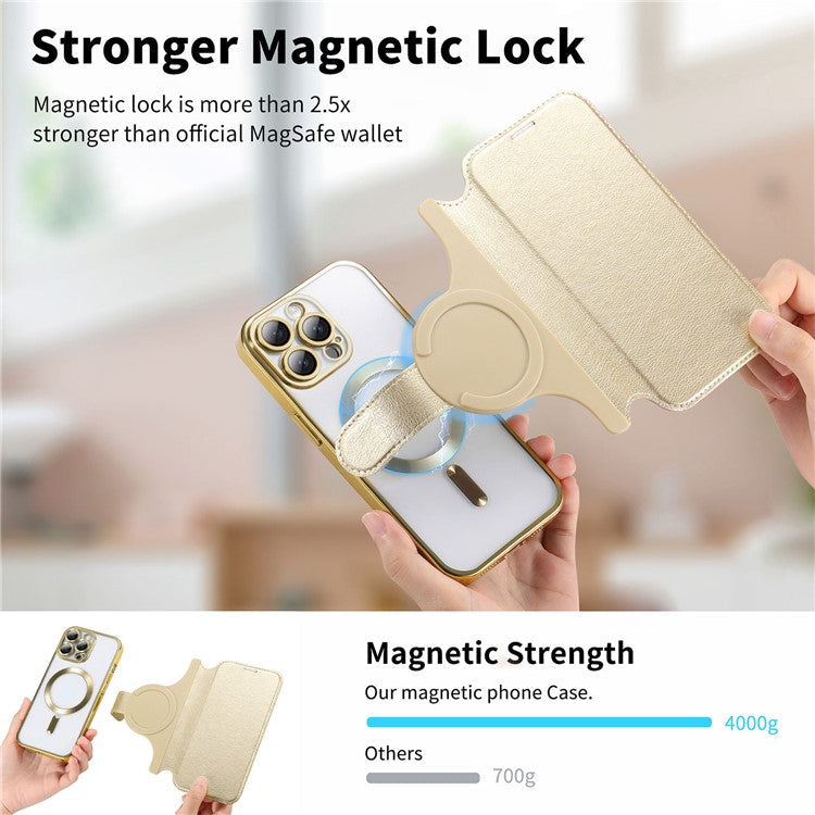 CASENEO For iPhone 16 Pro Case with Lens Film TPU Inner Shell Detachable Leather Phone Cover - Gold