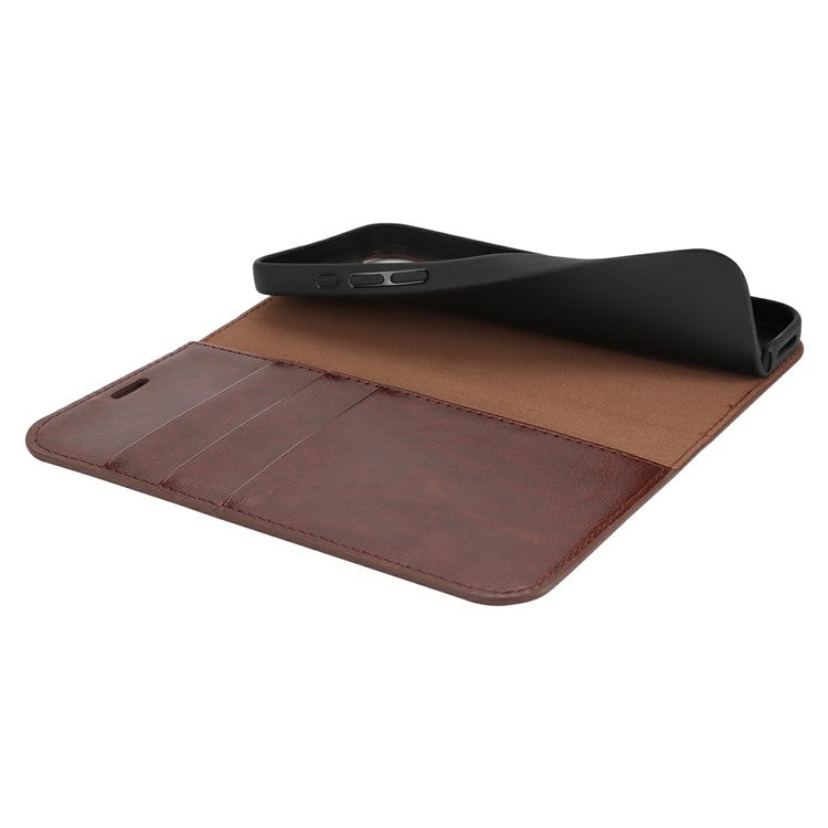 For iPhone 16 Case Crazy Horse Texture Split Leather Wallet Phone Cover - Dark Brown