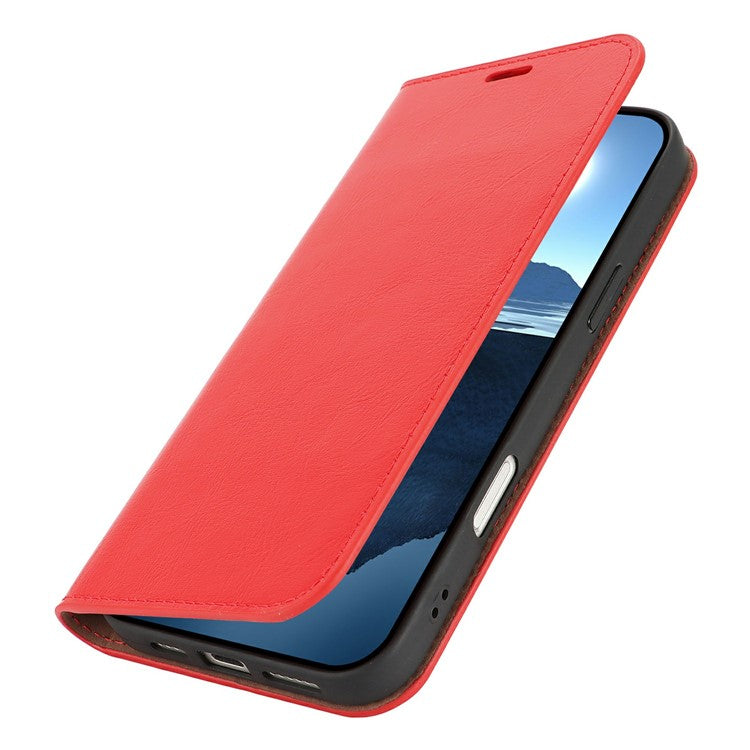 For iPhone 16 Case Crazy Horse Texture Split Leather Wallet Phone Cover - Red