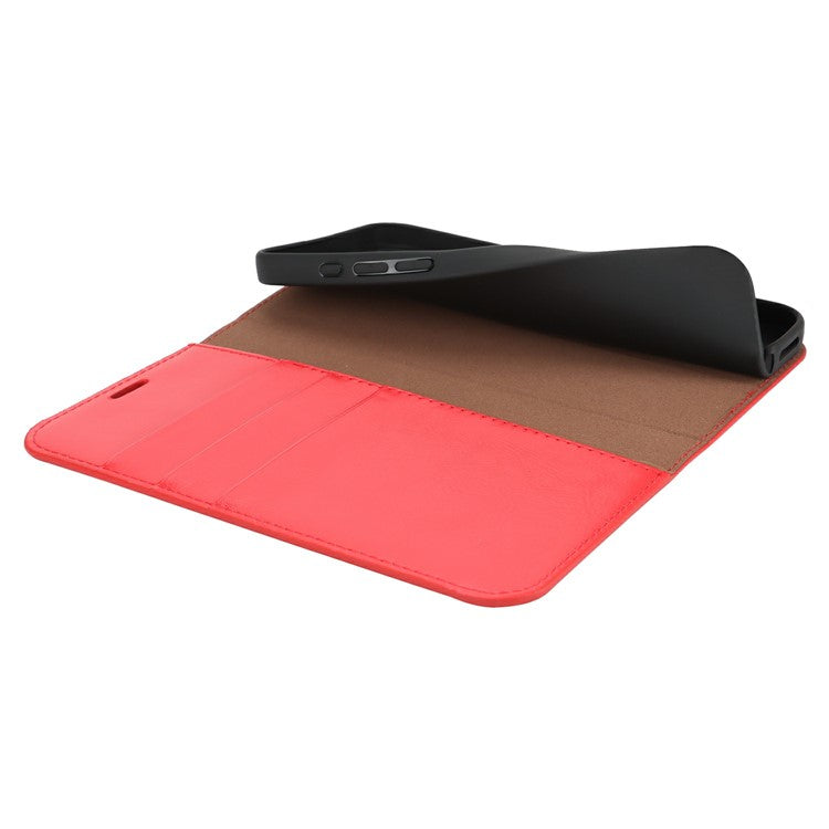 For iPhone 16 Case Crazy Horse Texture Split Leather Wallet Phone Cover - Red