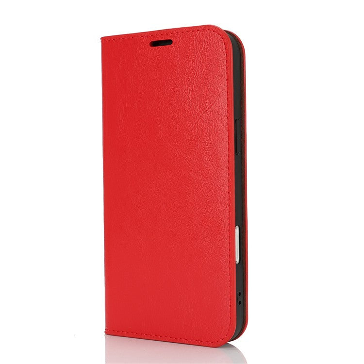 For iPhone 16 Case Crazy Horse Texture Split Leather Wallet Phone Cover - Red