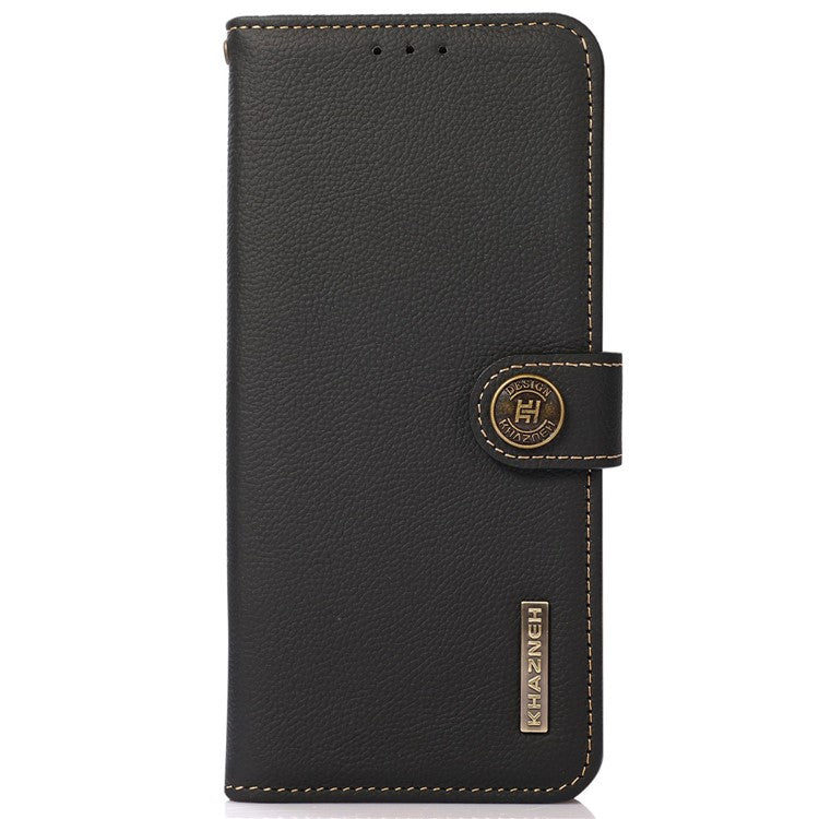 KHAZNEH For Xiaomi Redmi 14C 4G Case Genuine Cow Leather Wallet Phone Cover - Black