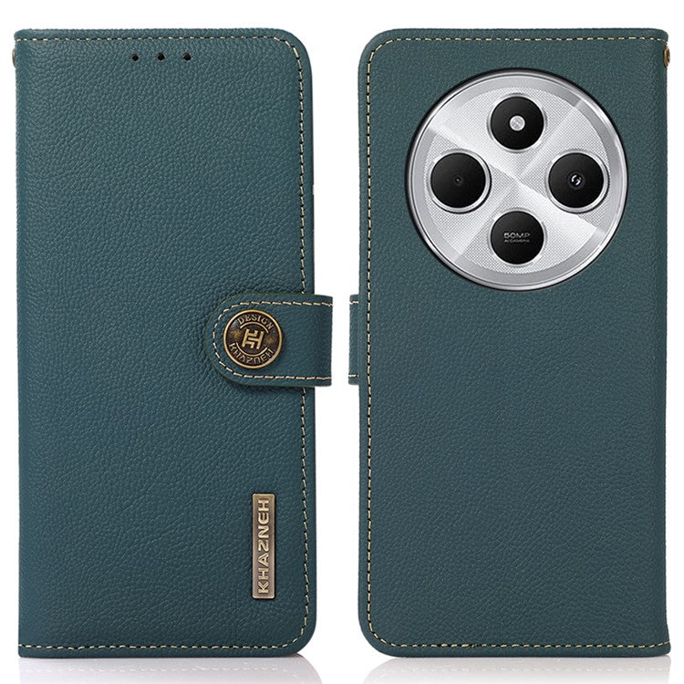 KHAZNEH For Xiaomi Redmi 14C 4G Case Genuine Cow Leather Wallet Phone Cover - Green