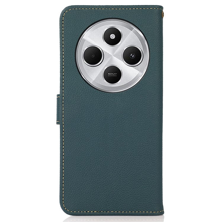 KHAZNEH For Xiaomi Redmi 14C 4G Case Genuine Cow Leather Wallet Phone Cover - Green