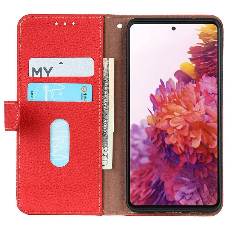 KHAZNEH For Xiaomi Poco C75 4G / Redmi 14R 5G / 14C 4G Phone Case Genuine Cow Leather Flip Cover - Red