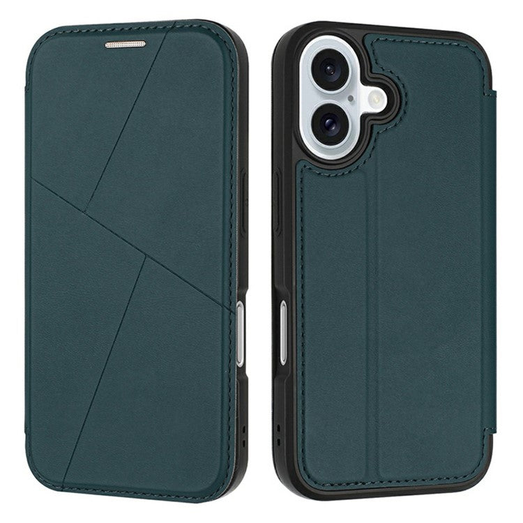 For iPhone 16 Plus Case Magnetic Closure Card Slot Leather Flip Phone Cover - Green
