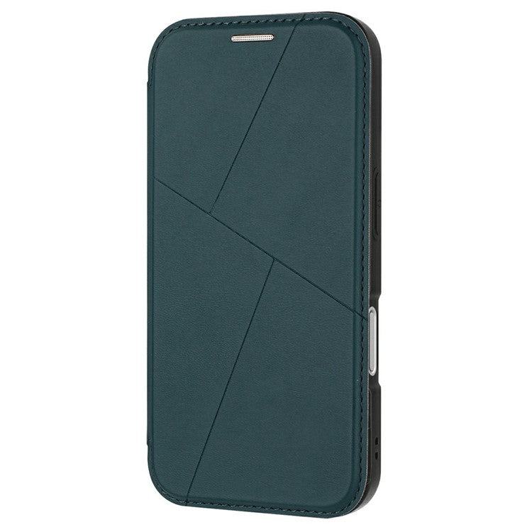 For iPhone 16 Plus Case Magnetic Closure Card Slot Leather Flip Phone Cover - Green